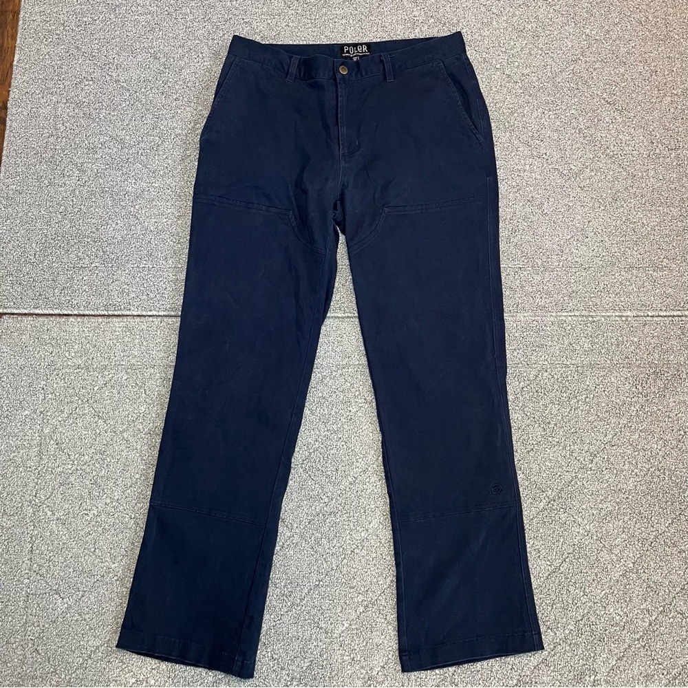 Poler Campo Pants Mens Size 32 Blue Chino Twill Double Knee Straight Leg